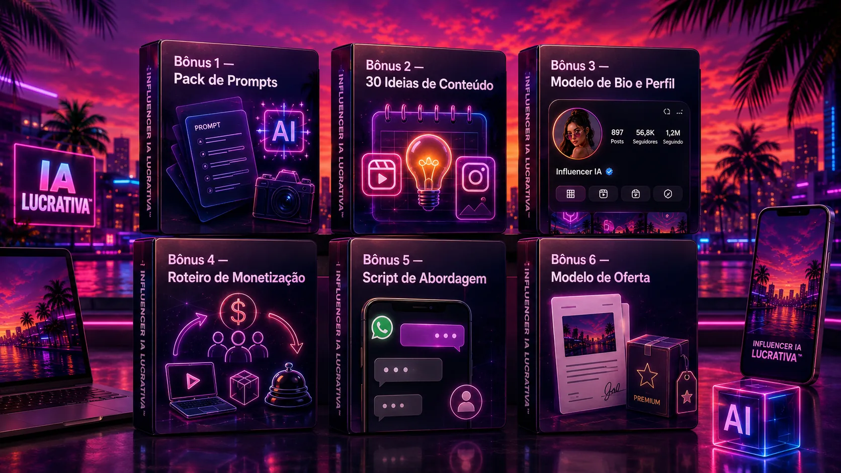 Mockup com os seis materiais bônus do treinamento